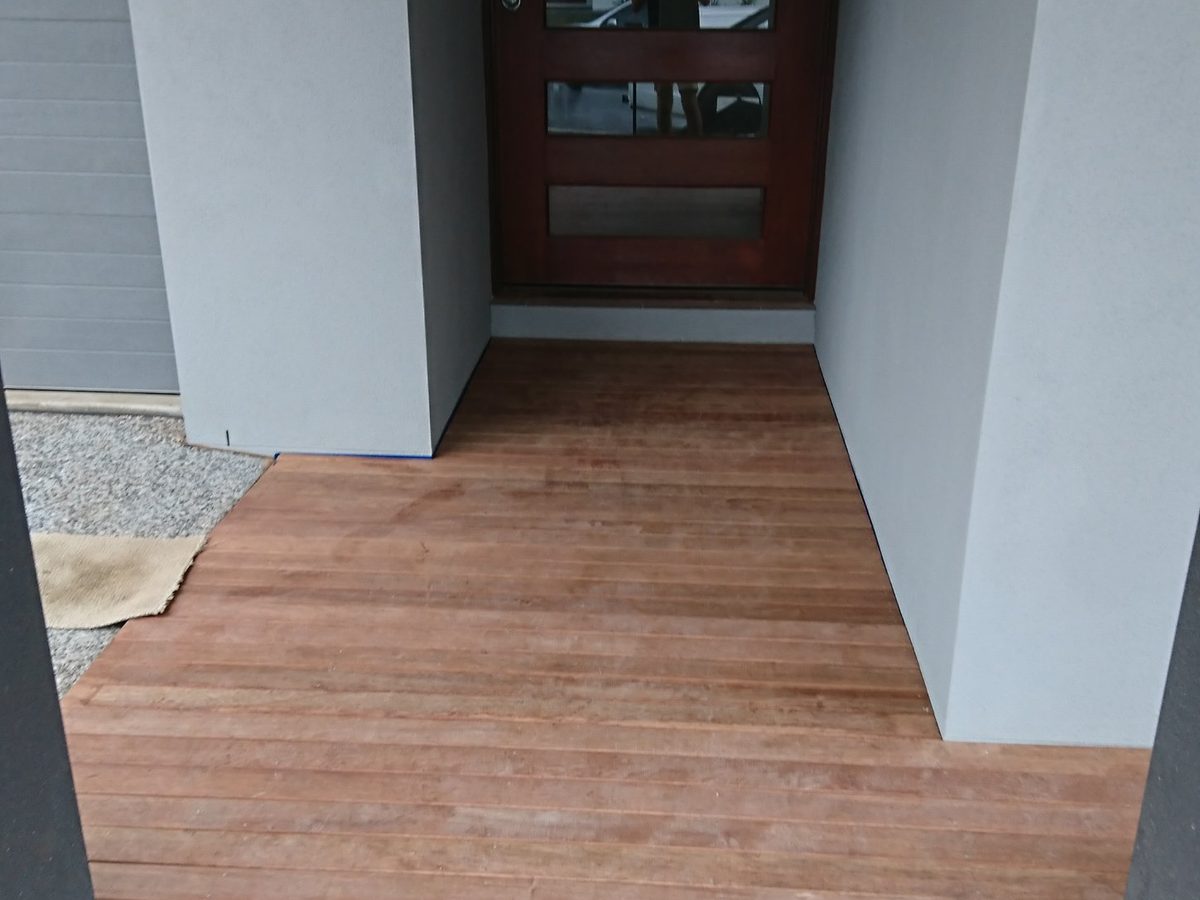 Completed hardwood entry deck
